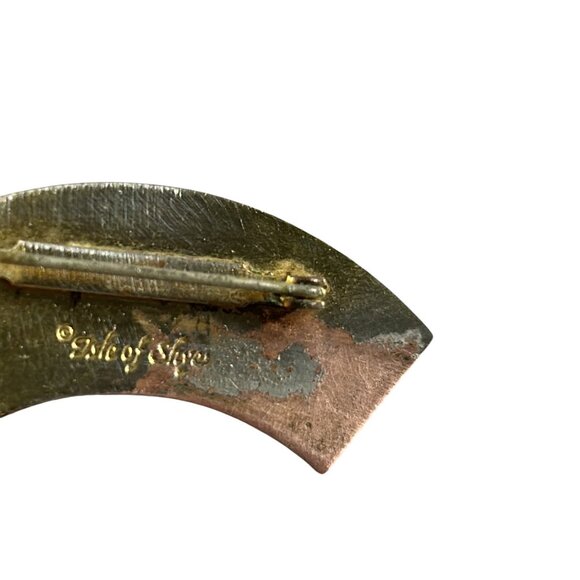 Vintage Isle of Skye Enamel Fan Brooch Pink Flowers Black Gold Tone Pin - Picture 4 of 7